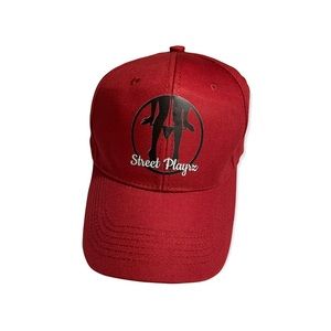 “StreetPlayrz” Burgundy Dad hat. One size fits all, adjustable strap.